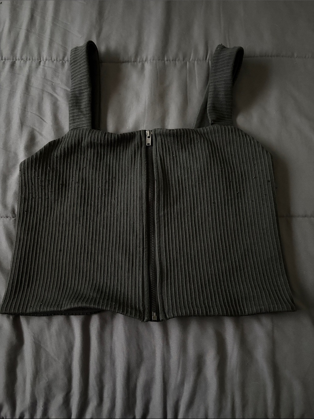 aerie Black Ribbed Zip-Front Crop Tank